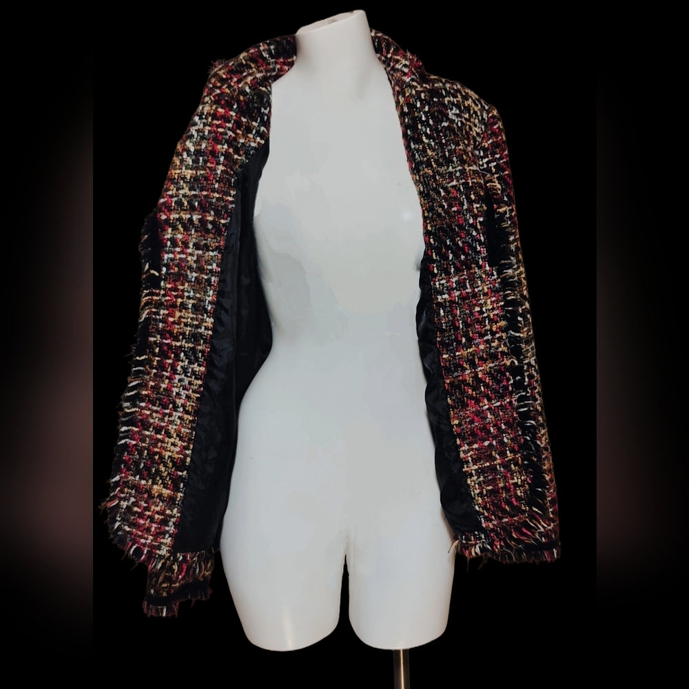 Sag Harbor Multicolor Tweed Fringe Blazer Jacket, Size 12 - Picture 2 of 8